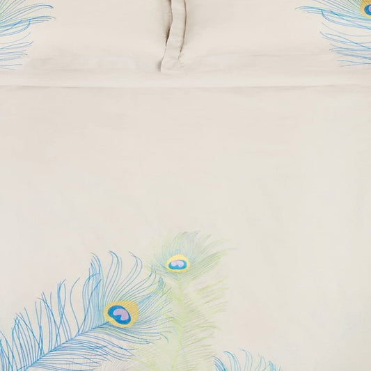 Ivory Blue And Green Queen Cotton Washable Duvet Cover Set With Two Shams