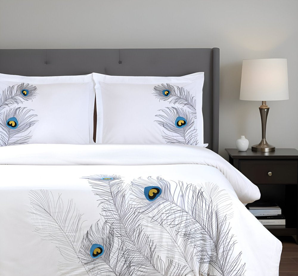 Blue And White King Cotton Washable Duvet Cover Set With Two Shams HomeRoots