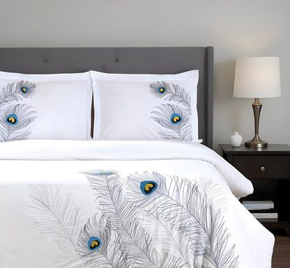 Blue And White King Cotton Washable Duvet Cover Set With Two Shams HomeRoots