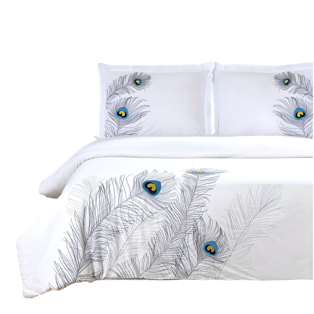 Blue And White King Cotton Washable Duvet Cover Set With Two Shams HomeRoots