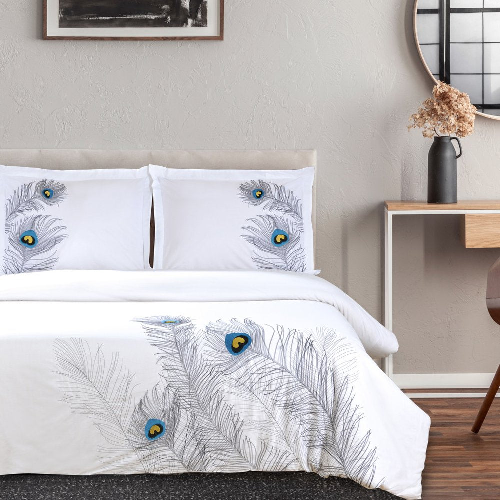 Blue and White King 100% Cotton 200 Thread Count Washable Duvet Cover Set HomeRoots