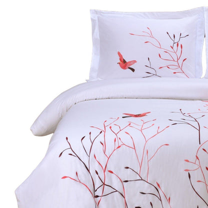 White And Red Queen Cotton Washable Duvet Cover Set With Two Shams
