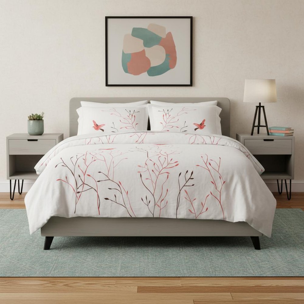 White And Red Queen Cotton Washable Duvet Cover Set With Two Shams — view 4