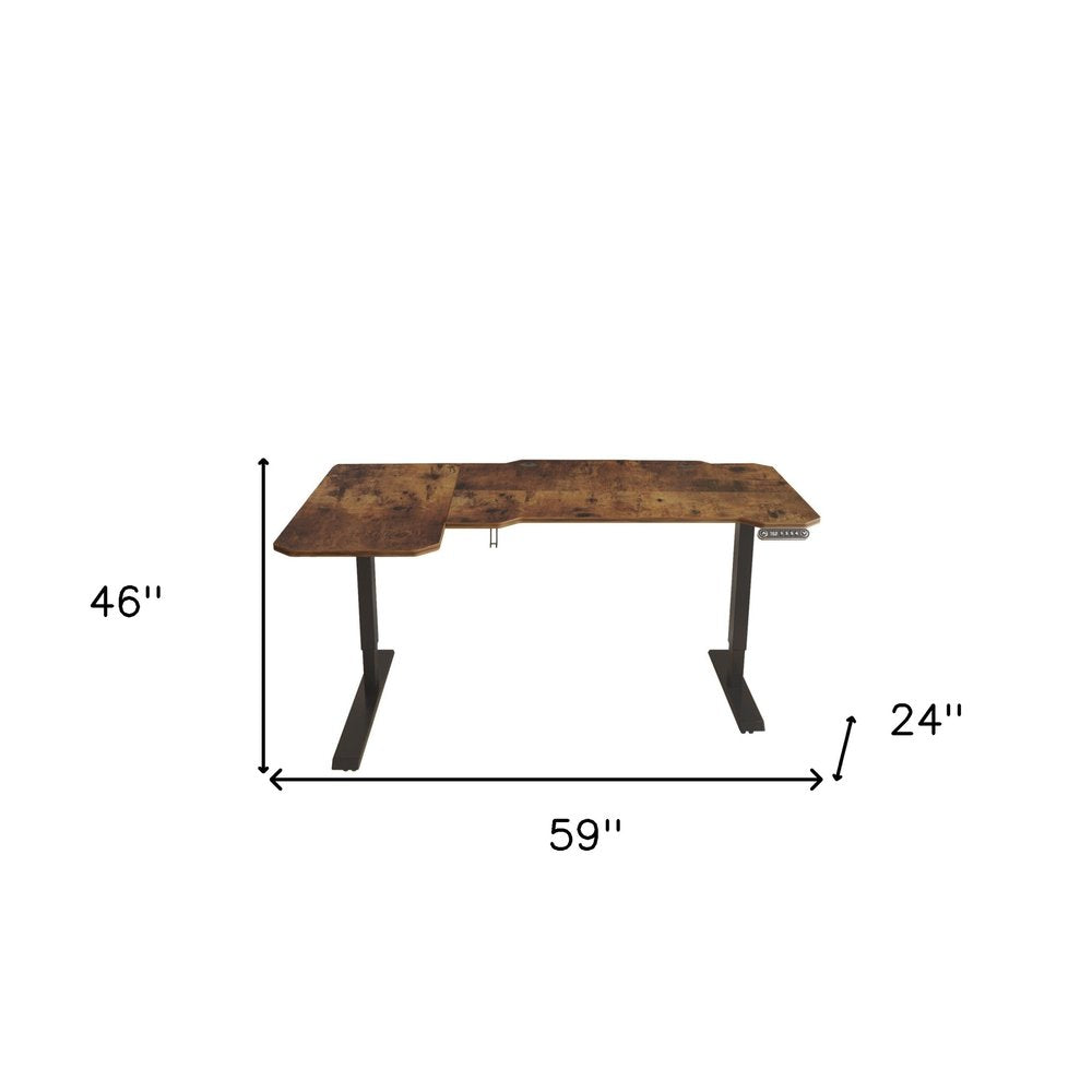 59" Adjustable Brown and Black L Shape Computer Desk HomeRoots