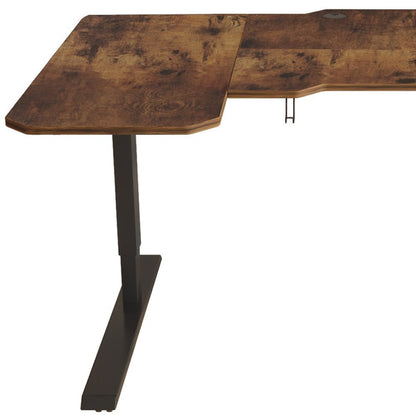 59" Adjustable Brown and Black L Shape Computer Desk HomeRoots