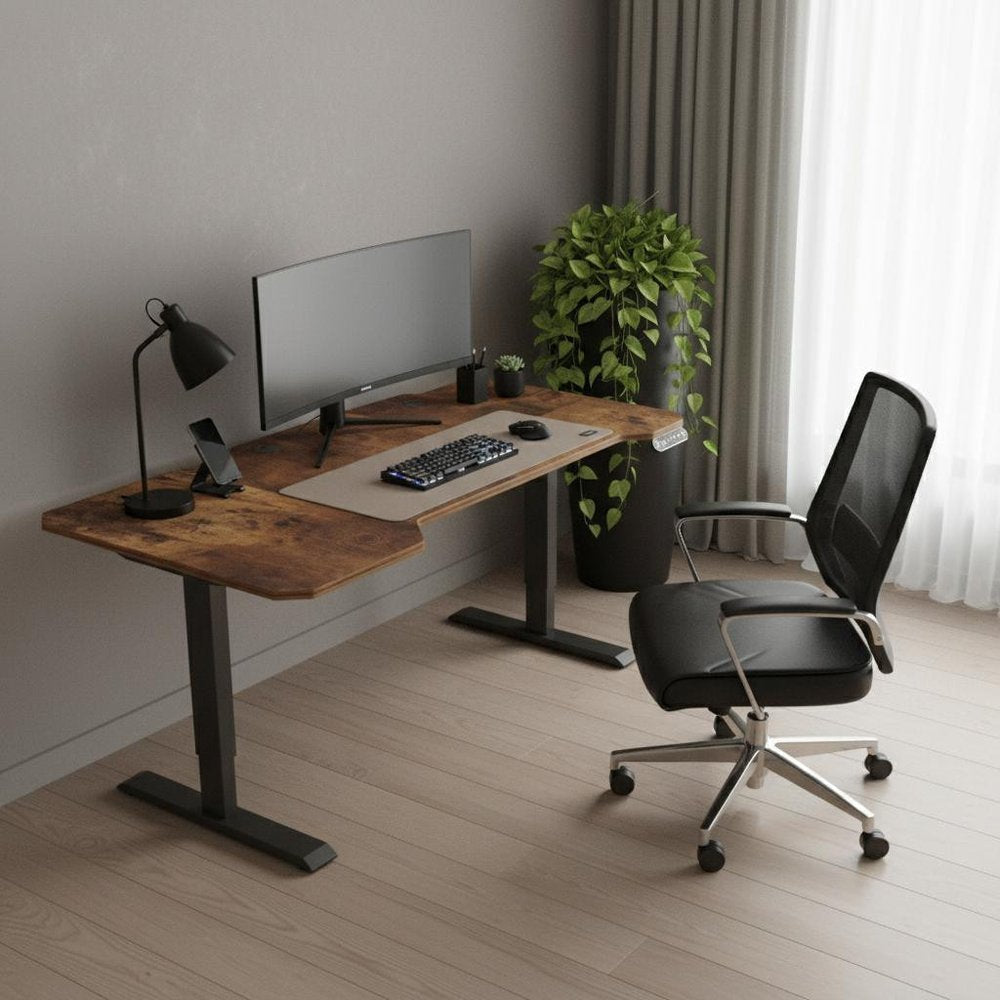 59" Adjustable Brown and Black L Shape Computer Desk HomeRoots