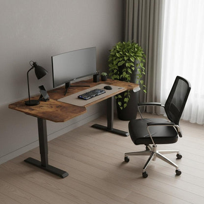 59" Adjustable Brown and Black L Shape Computer Desk HomeRoots