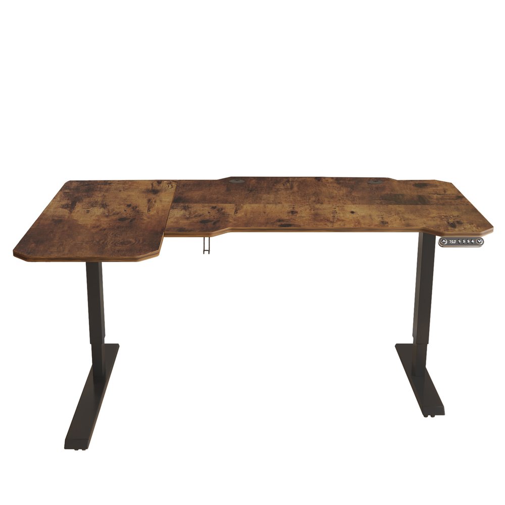 59" Adjustable Brown and Black L Shape Computer Desk HomeRoots