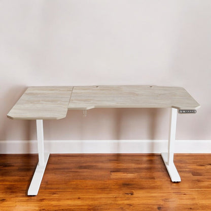 59" Adjustable Light Khaki and White L Shape Standing Desk HomeRoots