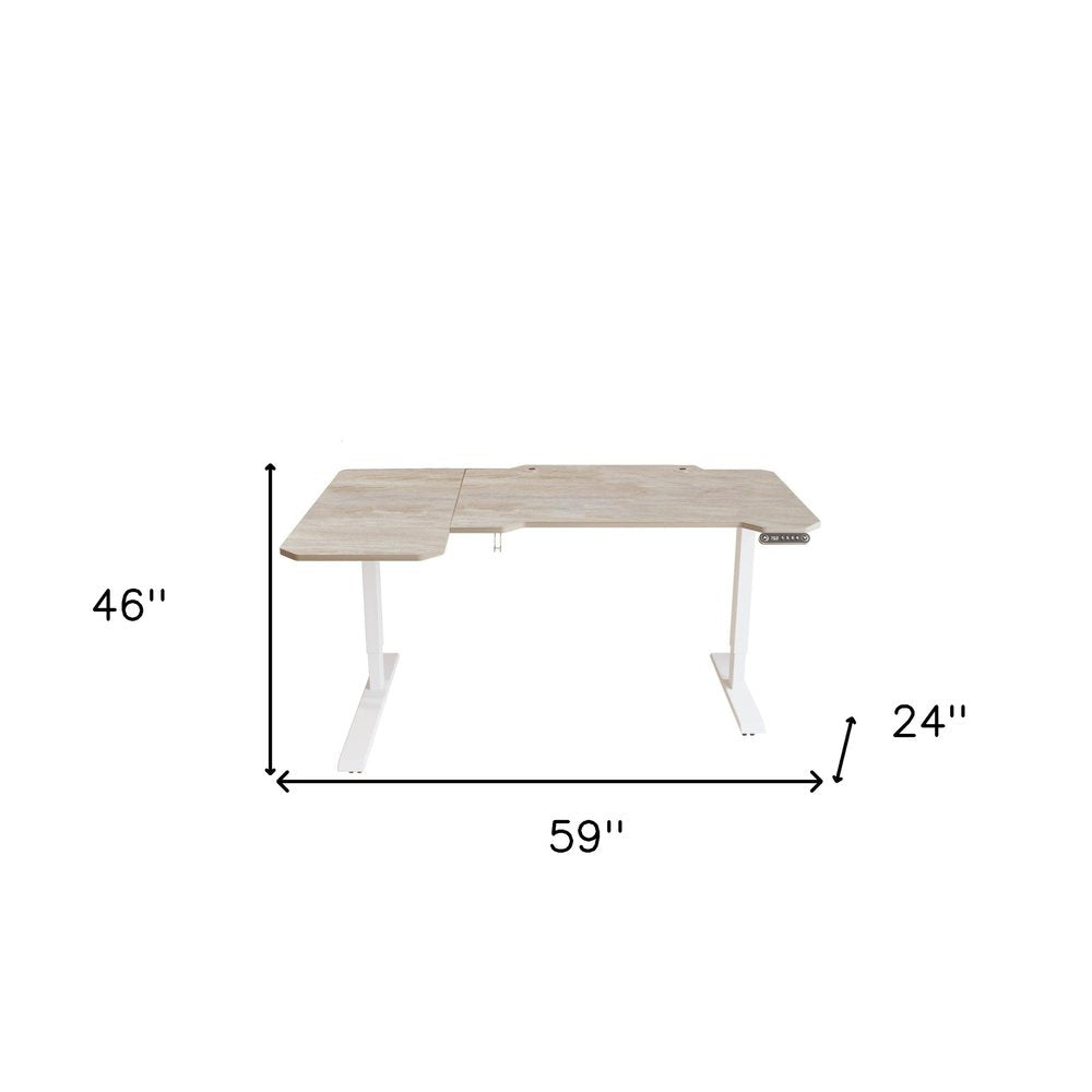 59" Adjustable Light Khaki and White L Shape Standing Desk HomeRoots