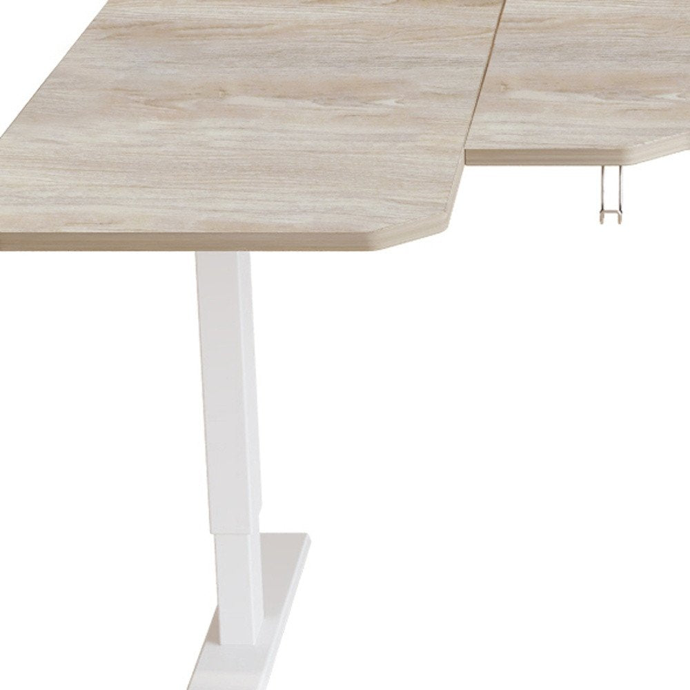 59" Adjustable Light Khaki and White L Shape Standing Desk HomeRoots