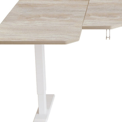 59" Adjustable Light Khaki and White L Shape Standing Desk HomeRoots