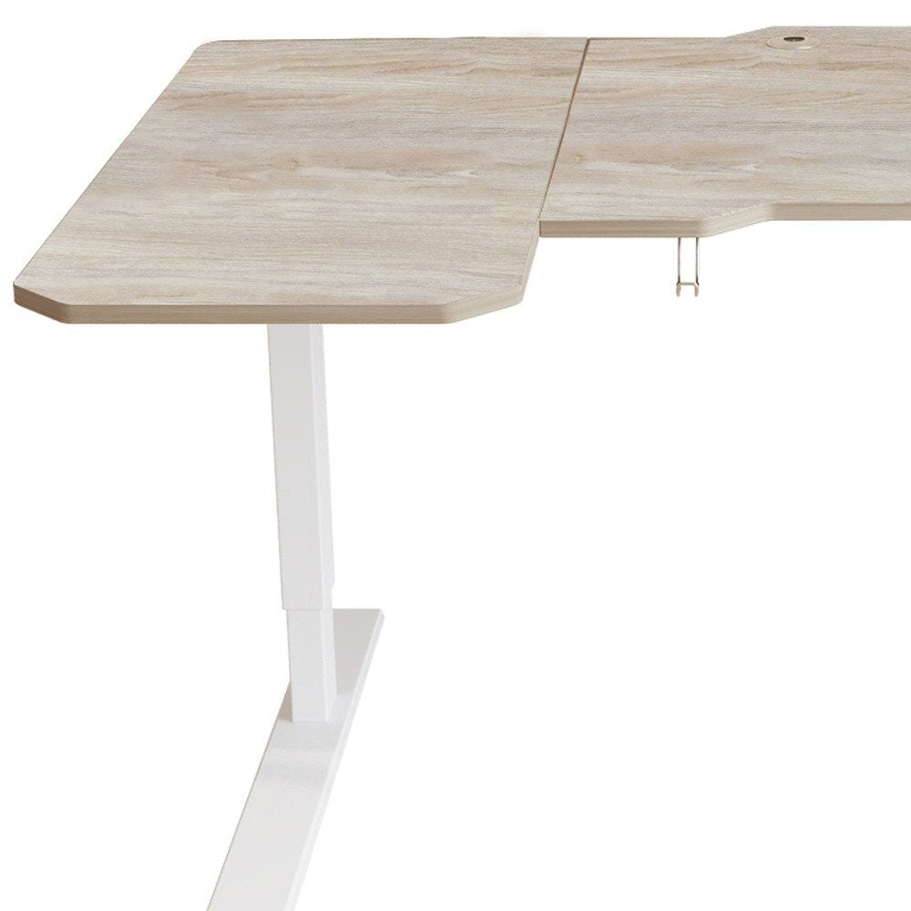 59" Adjustable Light Khaki and White L Shape Standing Desk HomeRoots