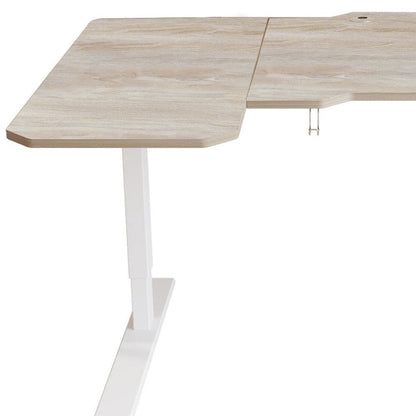 59" Adjustable Light Khaki and White L Shape Standing Desk HomeRoots