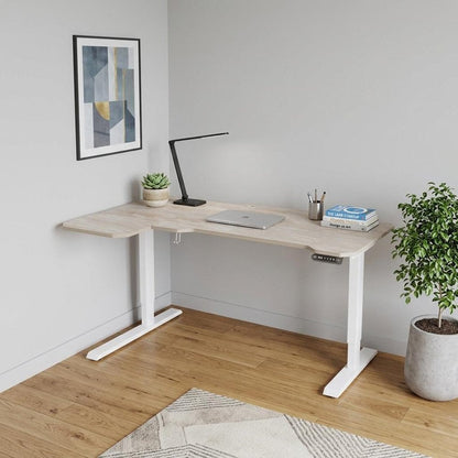 59" Adjustable Light Khaki and White L Shape Standing Desk HomeRoots