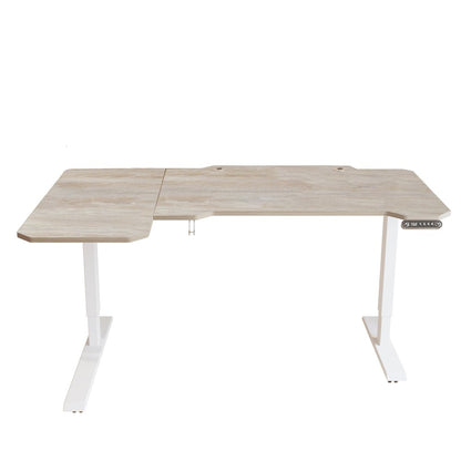 59" Adjustable Light Khaki and White L Shape Standing Desk HomeRoots