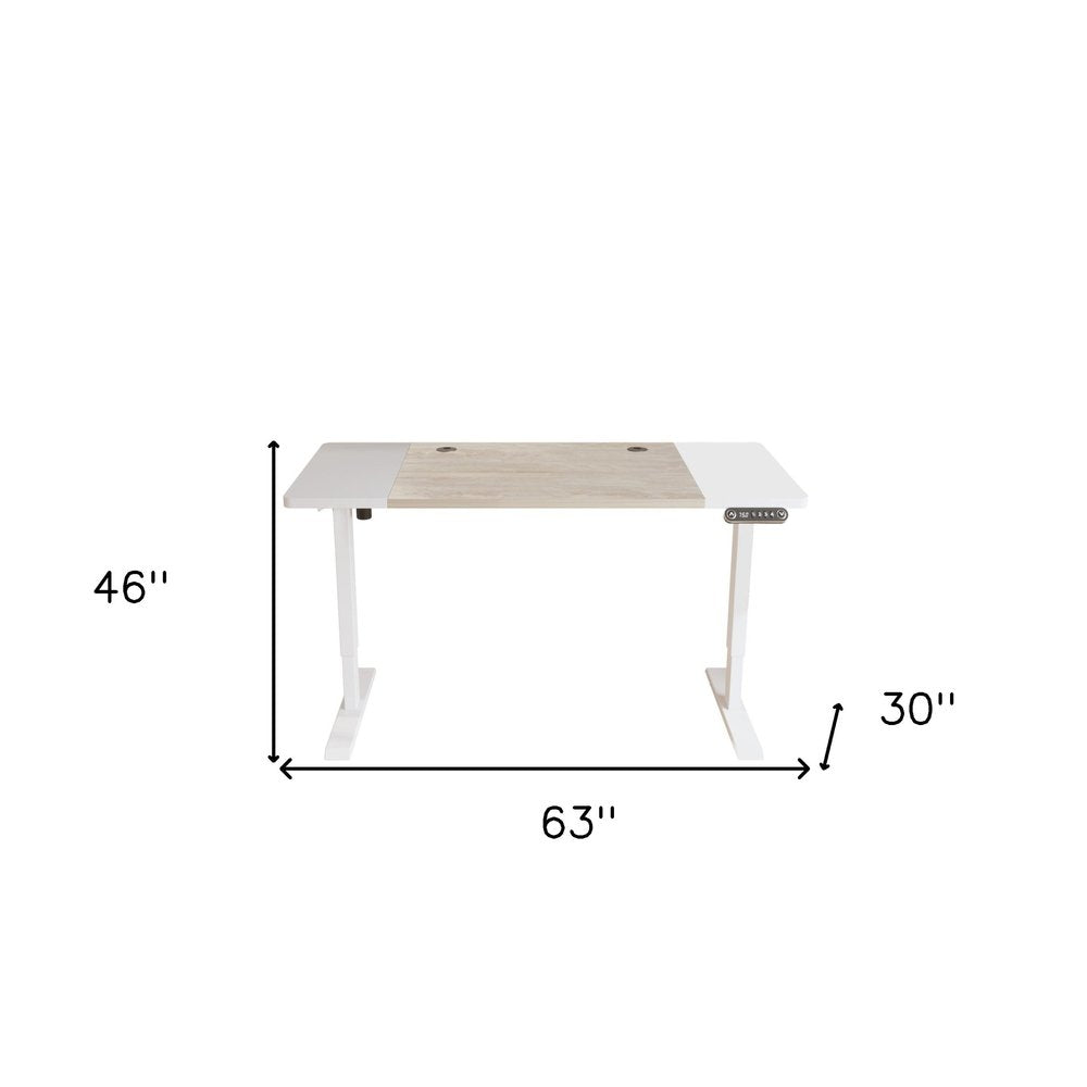 Adjustable Natural and White Wood and Stainless Steel Rolling Computer Desk HomeRoots