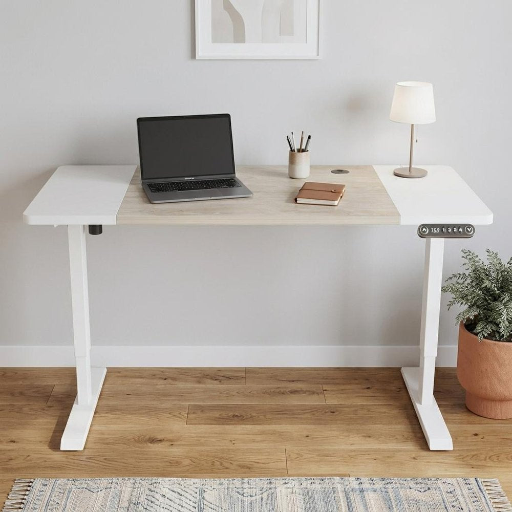 Adjustable Natural and White Wood and Stainless Steel Rolling Computer Desk — view 4