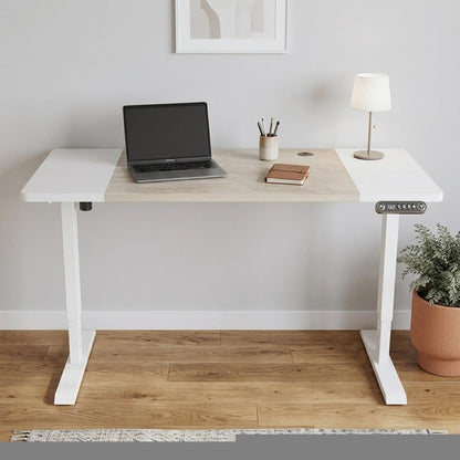 Adjustable Natural and White Wood and Stainless Steel Rolling Computer Desk HomeRoots