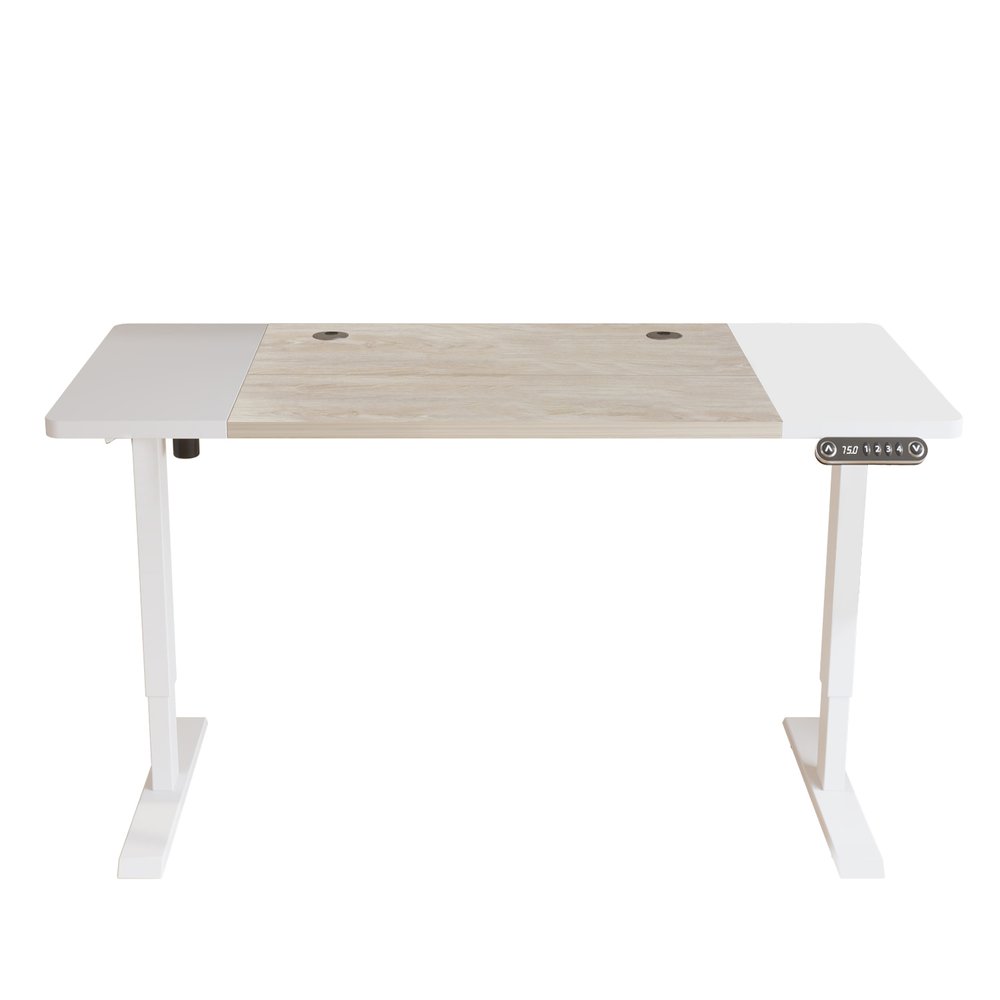Adjustable Natural and White Wood and Stainless Steel Rolling Computer Desk — view 1