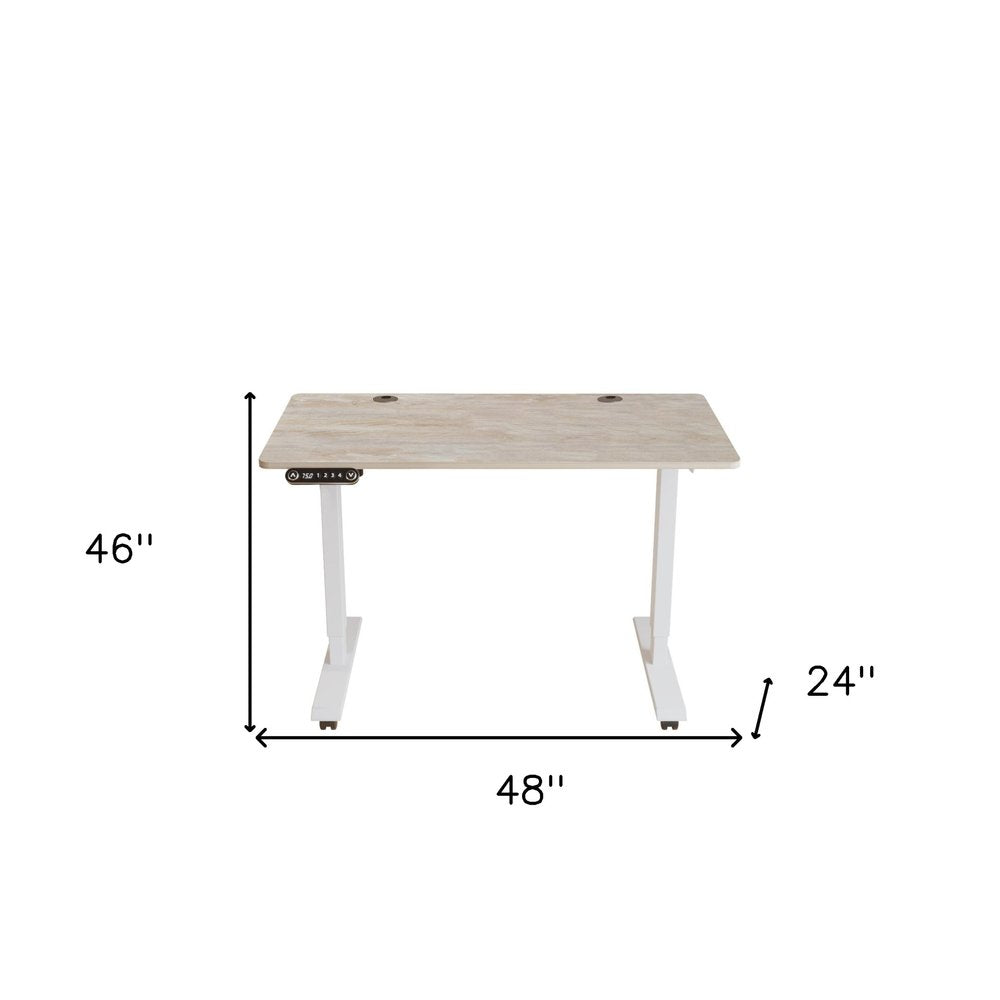 Adjustable Light Khaki and White Wood and Stainless Steel Rolling Computer Desk HomeRoots