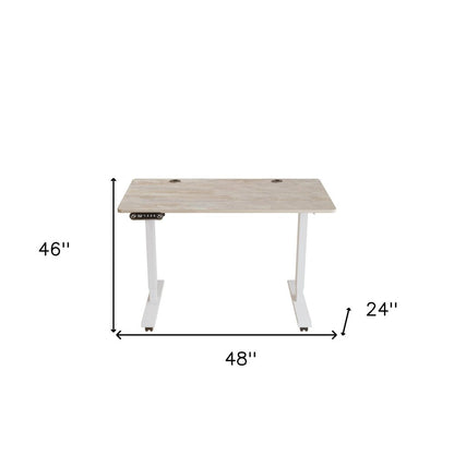 Adjustable Light Khaki and White Wood and Stainless Steel Rolling Computer Desk HomeRoots