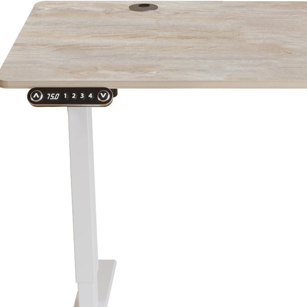 Adjustable Light Khaki and White Wood and Stainless Steel Rolling Computer Desk HomeRoots