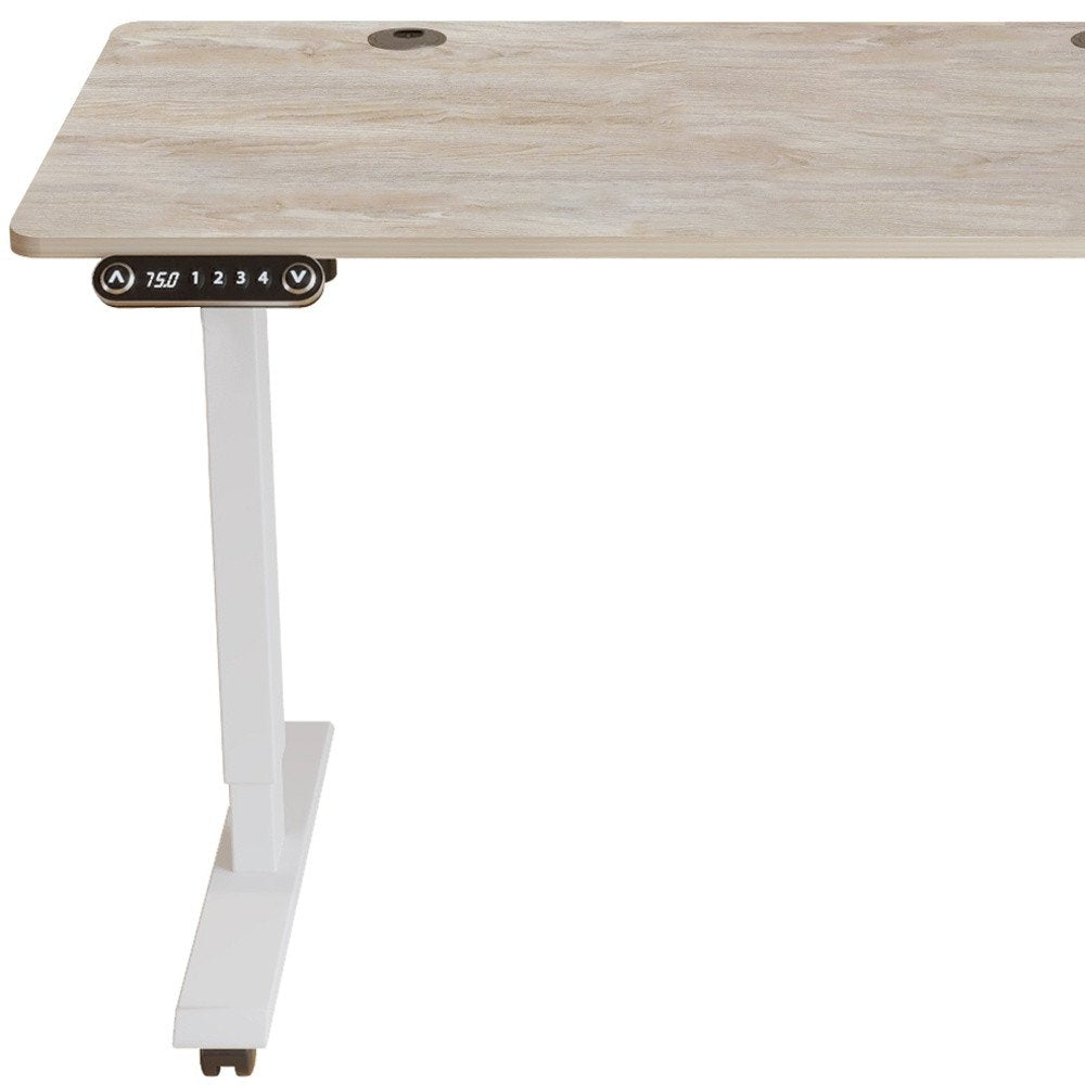 Adjustable Light Khaki and White Wood and Stainless Steel Rolling Computer Desk HomeRoots
