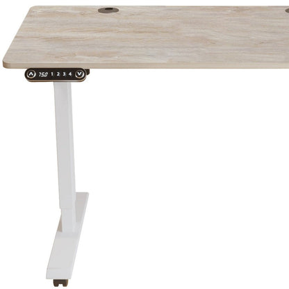 Adjustable Light Khaki and White Wood and Stainless Steel Rolling Computer Desk HomeRoots