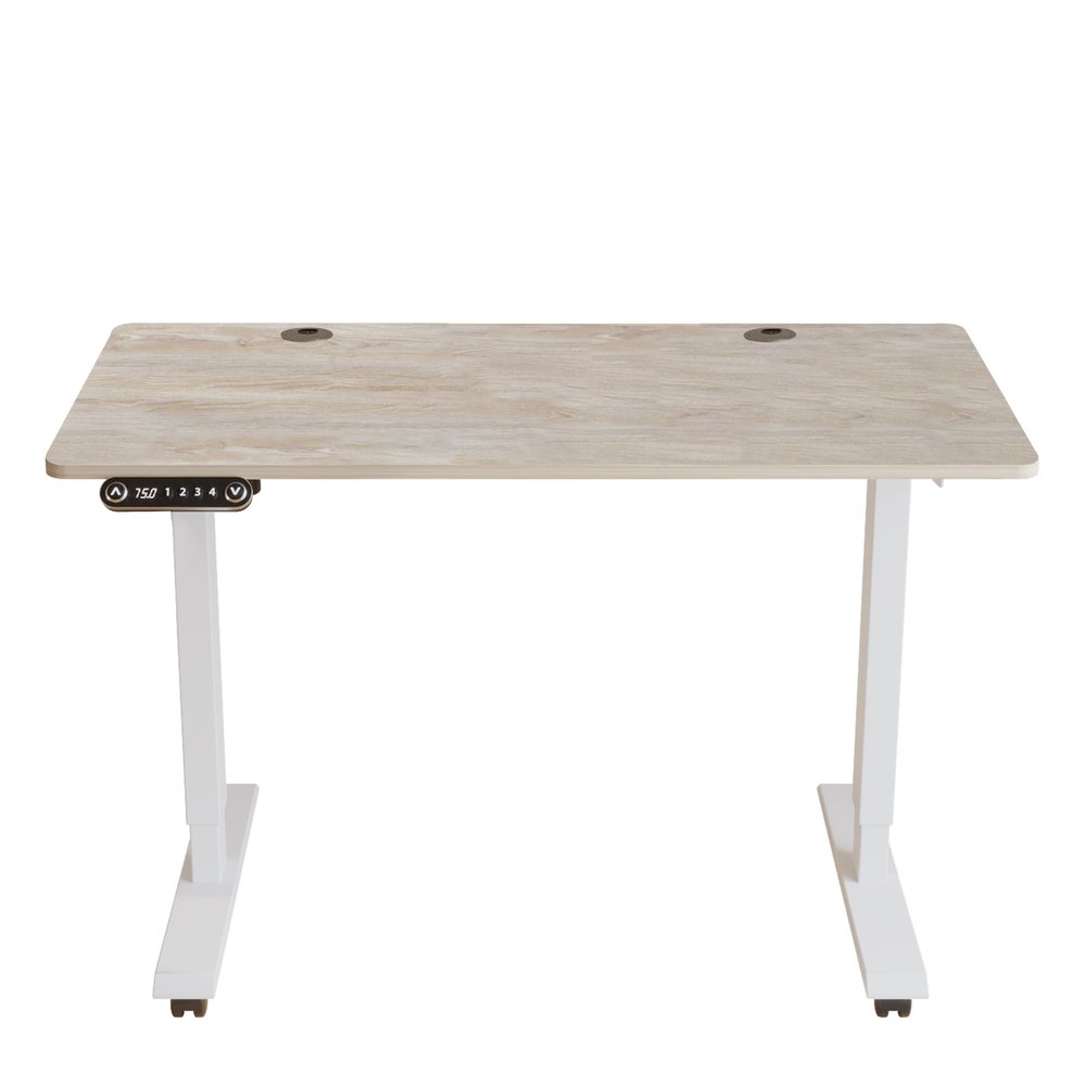 Adjustable Light Khaki and White Wood and Stainless Steel Rolling Computer Desk HomeRoots