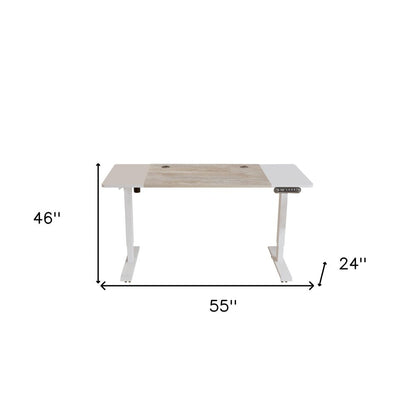 Adjustable White And Natural and White Wood and Stainless Steel Rolling Computer Desk HomeRoots