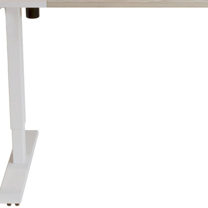 Adjustable White And Natural and White Wood and Stainless Steel Rolling Computer Desk HomeRoots