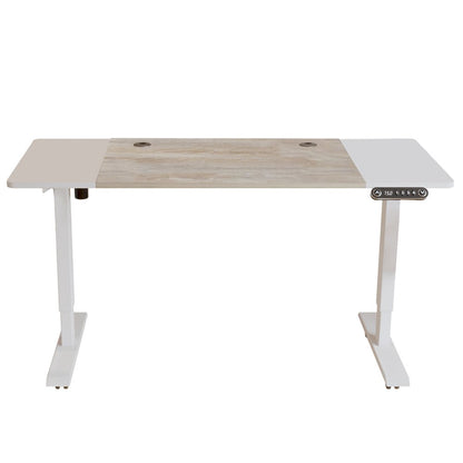 Adjustable White And Natural and White Wood and Stainless Steel Rolling Computer Desk HomeRoots