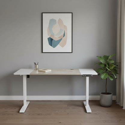 Adjustable White And Natural and White Wood and Stainless Steel Rolling Computer Desk HomeRoots