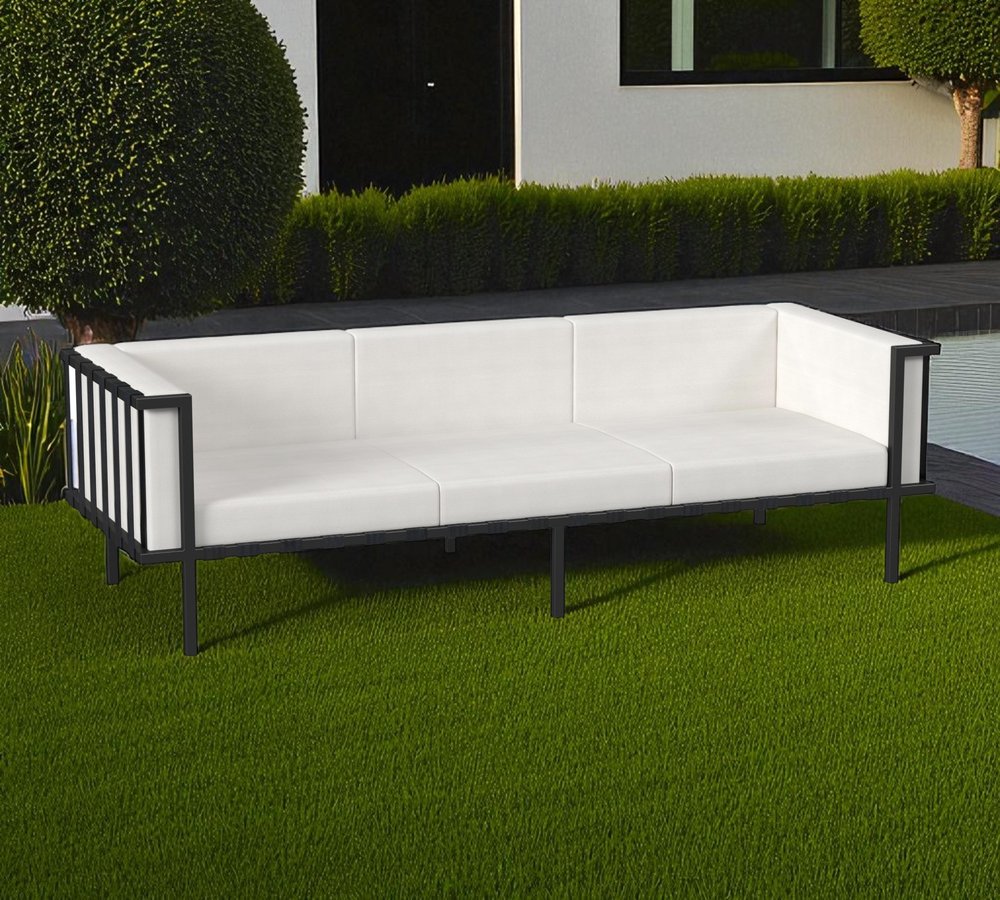 77" Black Iron and Cushions Patio Sofa HomeRoots