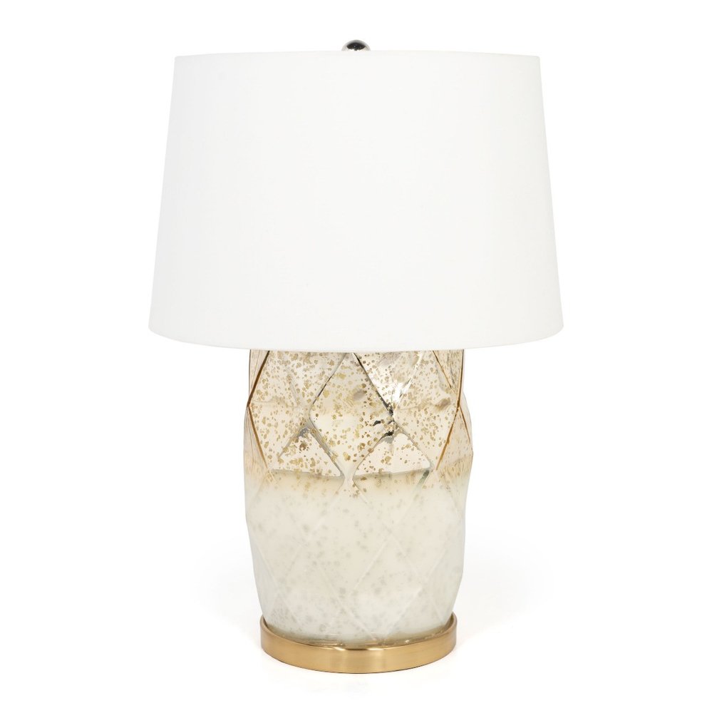 22" White and Gold Mercury Glass Table Lamp With White Cone Shade HomeRoots
