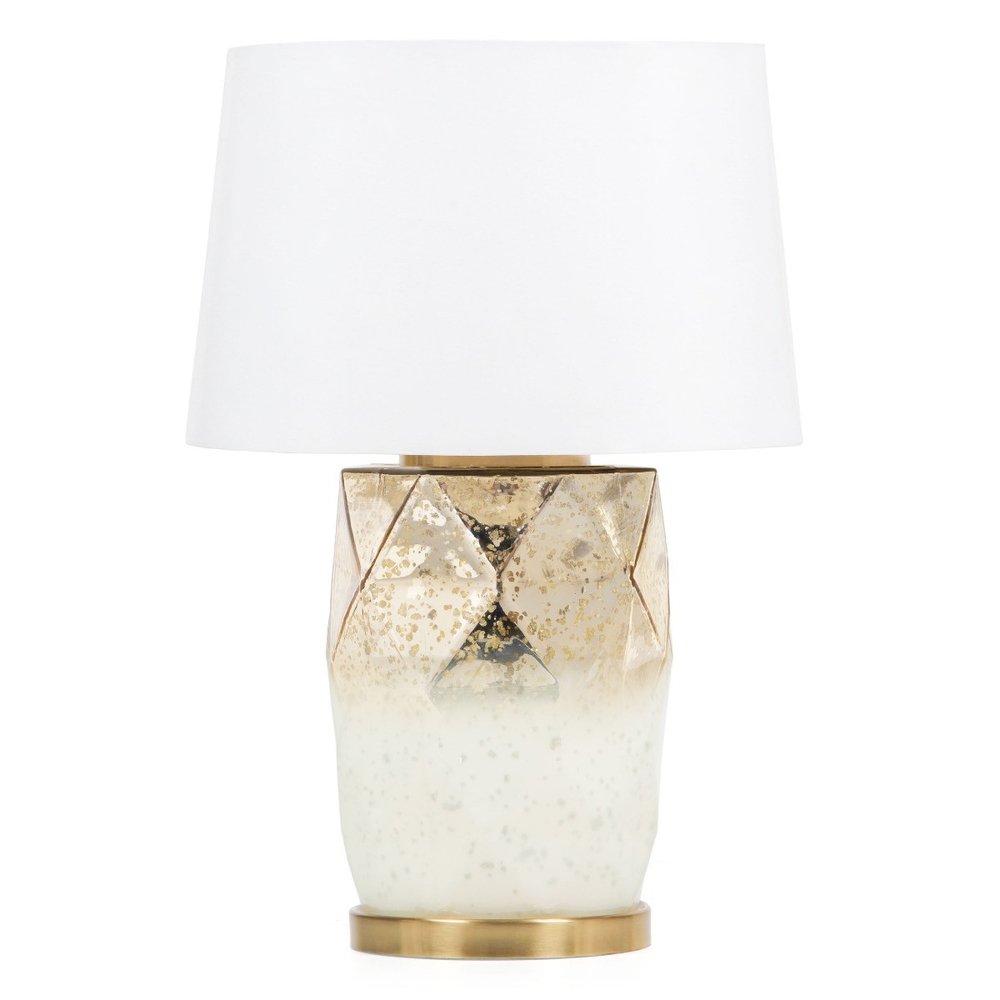 22" White and Gold Mercury Glass Table Lamp With White Cone Shade HomeRoots