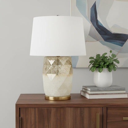 22" White and Gold Mercury Glass Table Lamp With White Cone Shade HomeRoots