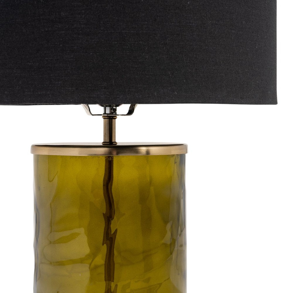 22" Green Glass LED Table Lamp With Black Drum Shade HomeRoots