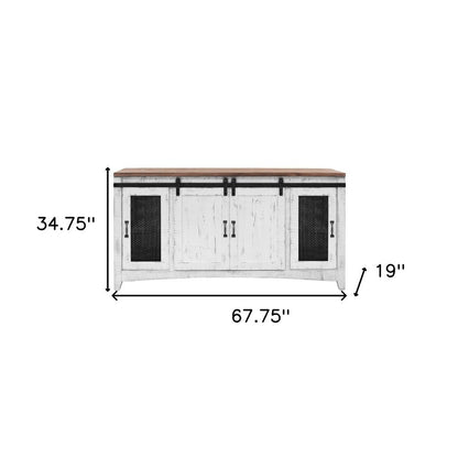 68" White Solid Wood Cabinet Enclosed Storage Distressed TV Stand HomeRoots