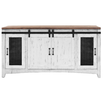 68" White Solid Wood Cabinet Enclosed Storage Distressed TV Stand HomeRoots