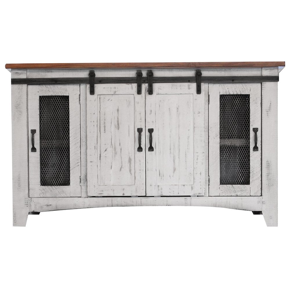 60" White Solid Wood Cabinet Enclosed Storage Distressed TV Stand HomeRoots