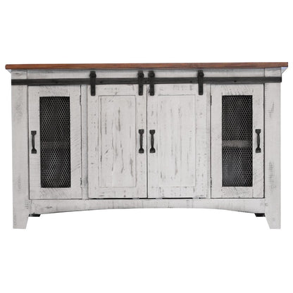 60" White Solid Wood Cabinet Enclosed Storage Distressed TV Stand HomeRoots