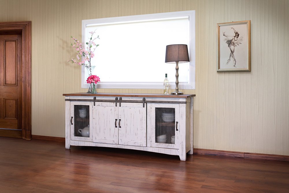 79" White Solid Wood Cabinet Enclosed Storage Distressed TV Stand HomeRoots