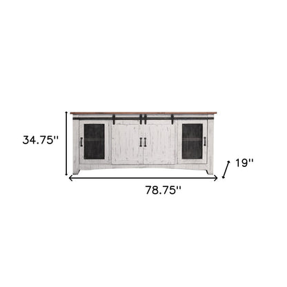 79" White Solid Wood Cabinet Enclosed Storage Distressed TV Stand HomeRoots