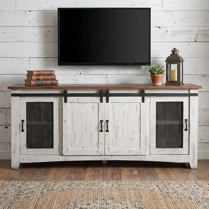 79" White Solid Wood Cabinet Enclosed Storage Distressed TV Stand HomeRoots