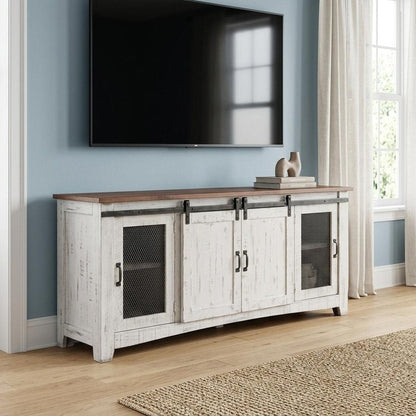 79" White Solid Wood Cabinet Enclosed Storage Distressed TV Stand HomeRoots