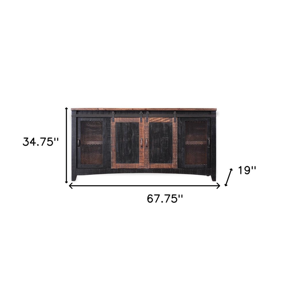 68" Black Solid Wood Cabinet Enclosed Storage Distressed TV Stand HomeRoots