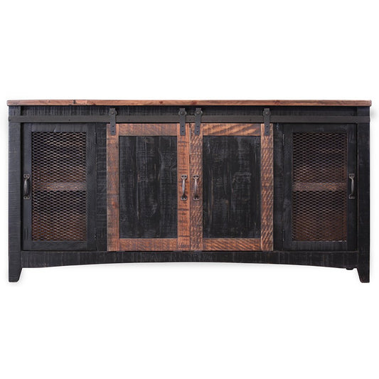 68" Black Solid Wood Cabinet Enclosed Storage Distressed TV Stand HomeRoots