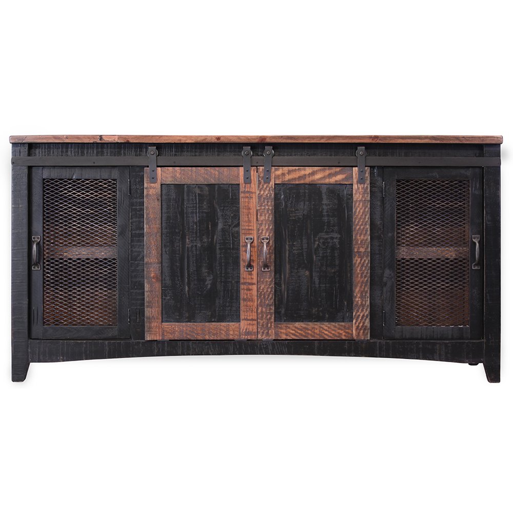 68" Black Solid Wood Cabinet Enclosed Storage Distressed TV Stand HomeRoots